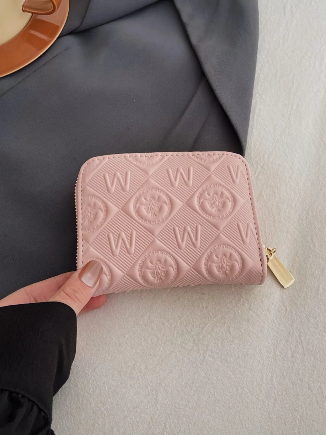 Embossed Zip Mini Wallet Dusty Pink One Size Easy Apparels