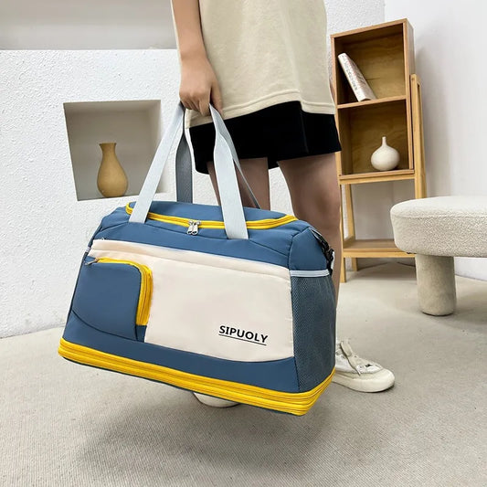 Color Block Oxford Cloth Travel Bag Peacock Blue One Size Easy Apparels