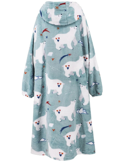 Fuzzy Pocketed Long Sleeve Hooded Lounge Dress Easy Apparels