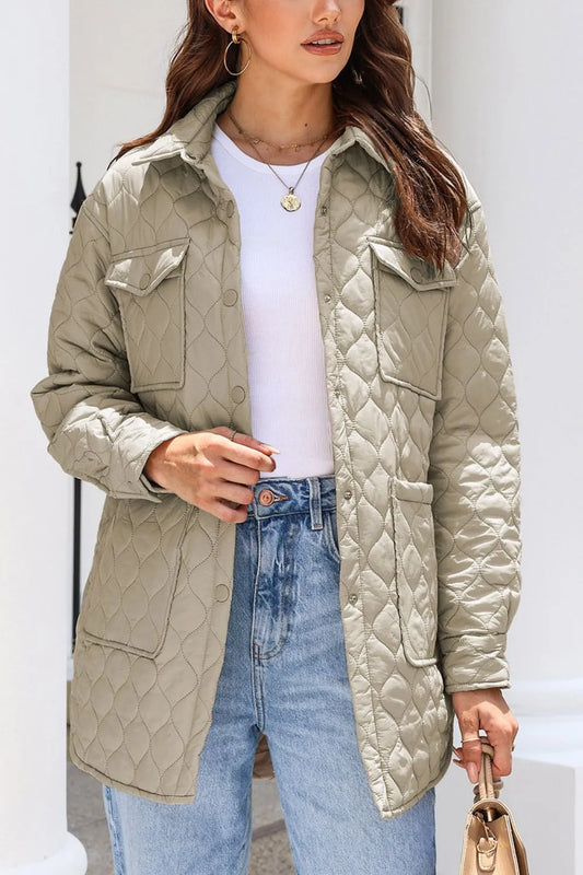 Snap Down Collared Winter Coat Khaki Easy Apparels