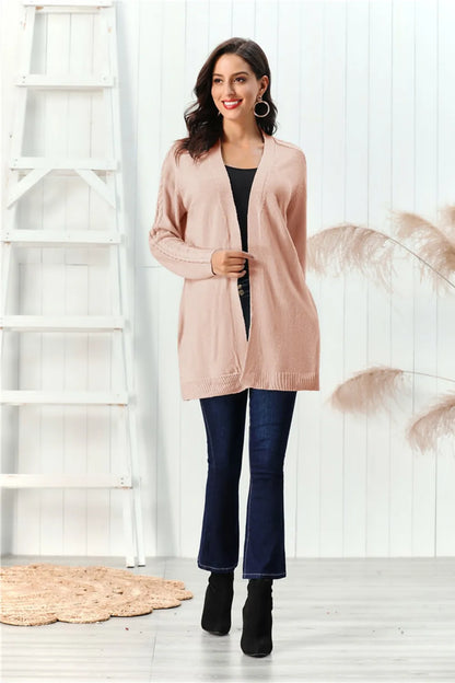 Cable-Knit Open Front Long Sleeve Cardigan Easy Apparels