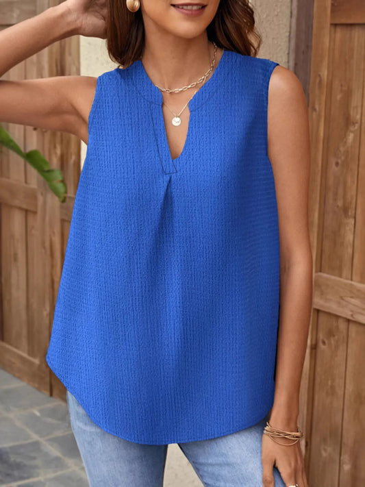 Trendsi Notched Solid Color Tank Royal Blue