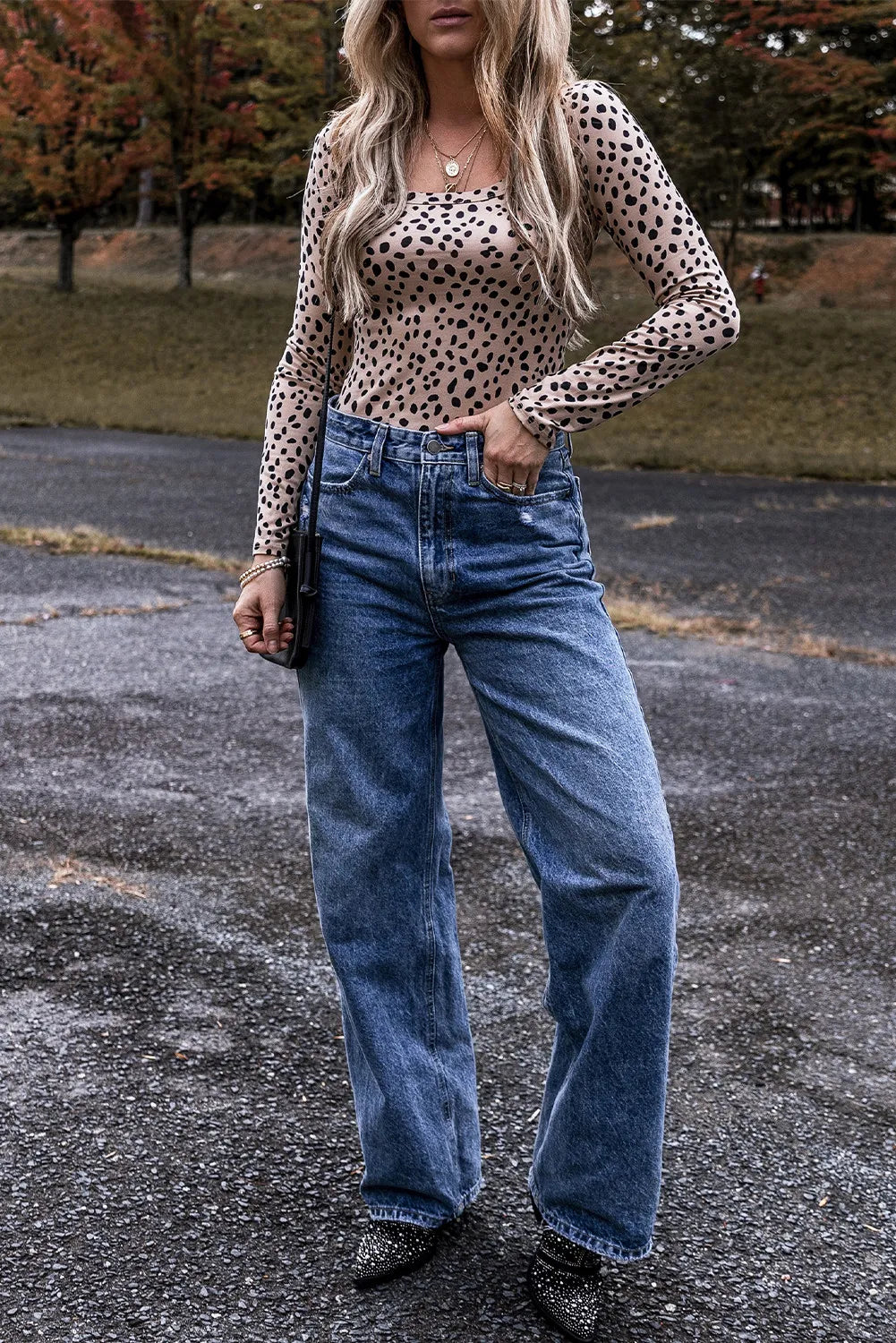 Trendsi Animal Print Scoop Neck Long Sleeve Bodysuit