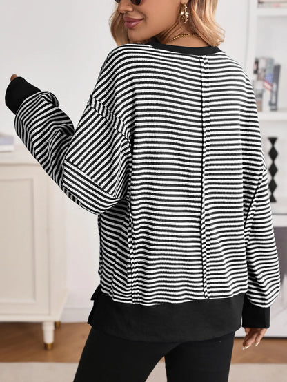 Trendsi Exposed Seam Striped Contrast Sweatshirt