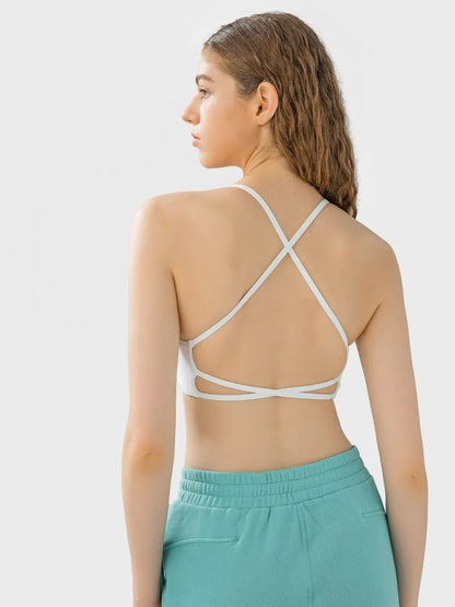 Millennia Crisscross Back Scoop Neck Active Cami with Detachable Chest Pads Easy Apparels
