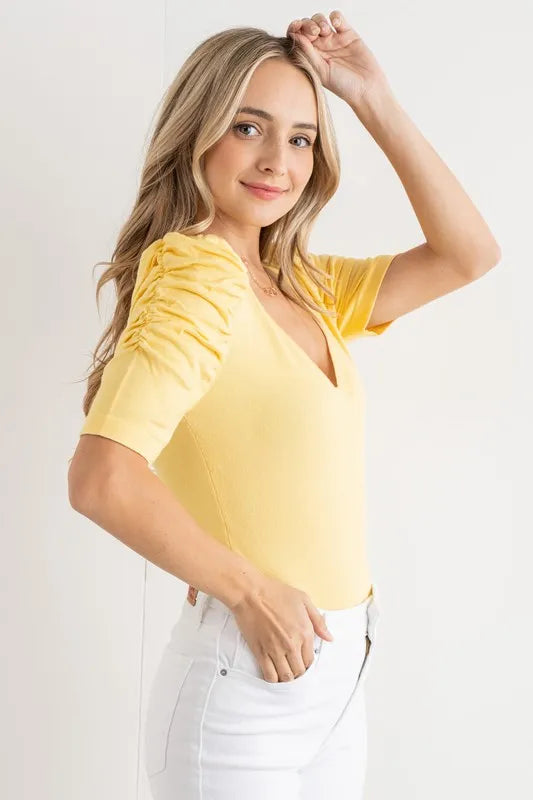 Trendsi And The Why Shirring Puff Sleeve Bodysuit
