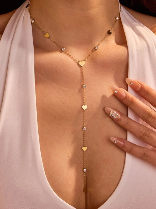18K Gold-Plated Heart Zircon Necklace Gold One Size Easy Apparels