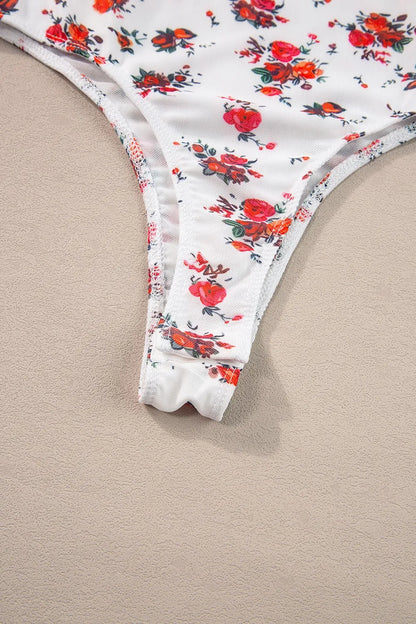 Trendsi Floral Frilled Trim Spaghetti Straps Bodysuit