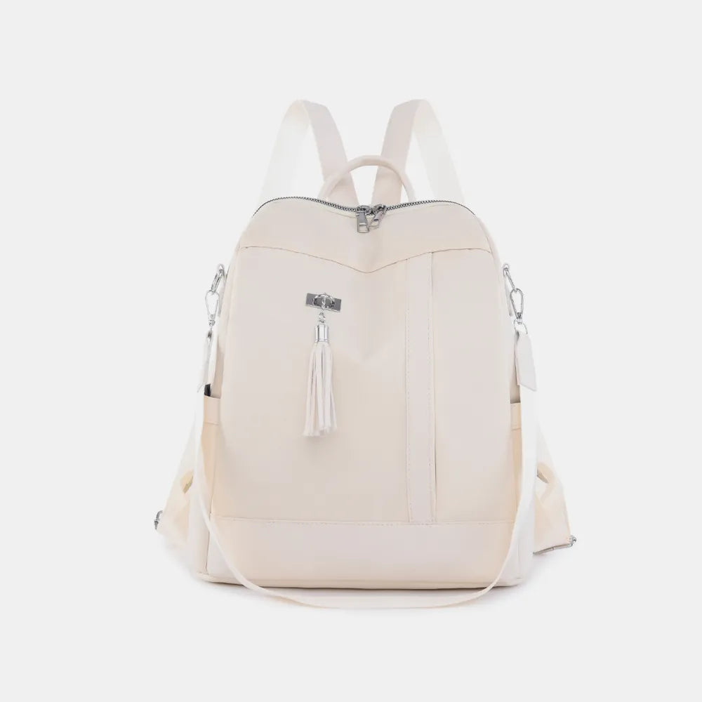 Tassel Oxford Cloth Backpack Bag Ivory One Size Easy Apparels