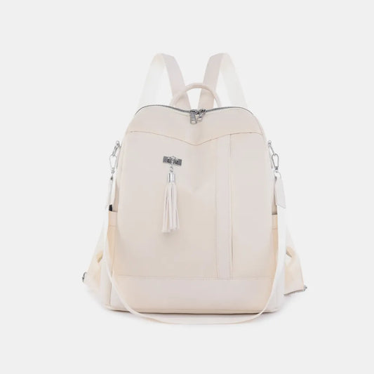Tassel Oxford Cloth Backpack Bag Ivory One Size Easy Apparels