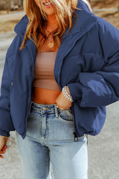 Zip Up Collared Neck Coat with Pockets Easy Apparels