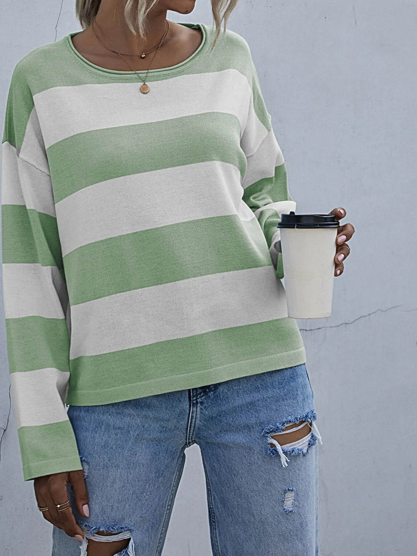 Trendsi Striped Casual Long Sleeve Knit Top