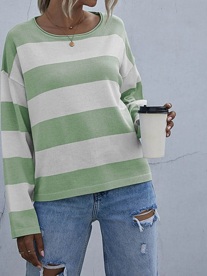 Trendsi Striped Casual Long Sleeve Knit Top
