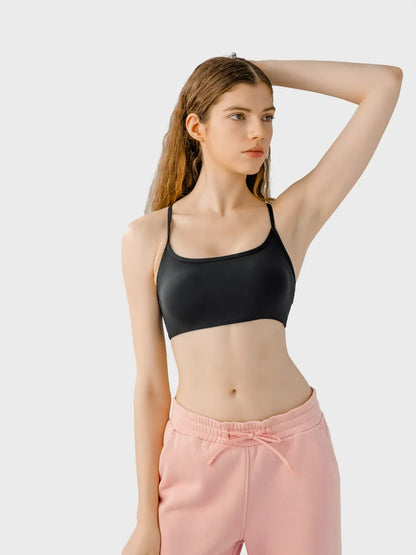 Millennia Crisscross Back Scoop Neck Active Cami with Detachable Chest Pads Black Easy Apparels