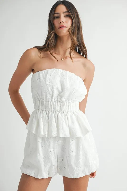 MABLE Floral Eyelet Lace Tube Top and Short Set Easy Apparels