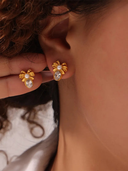 Titanium Steel Bow Stud Earrings Gold One Size Easy Apparels