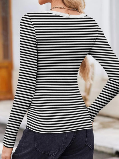 Trendsi Striped Long Sleeve Scoop Neck T-Shirt