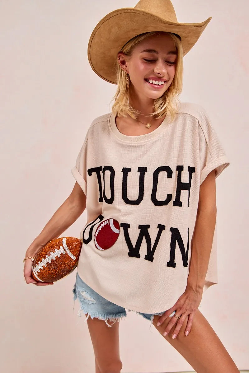 Trendsi BiBi Game Day Touchdown Letter Patches Waffle Short Top