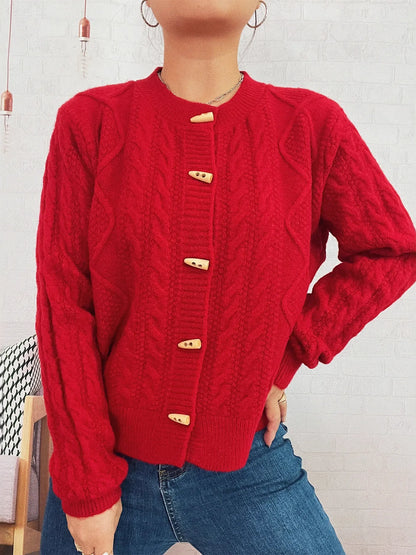 Cable Knit Button-Up Cardigan Easy Apparels