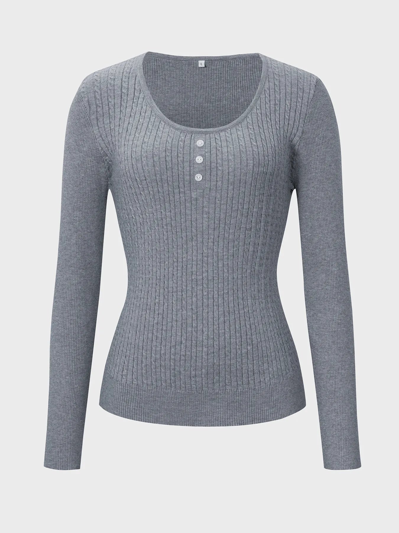Trendsi Button Detail Long Sleeve Cable Knit Top