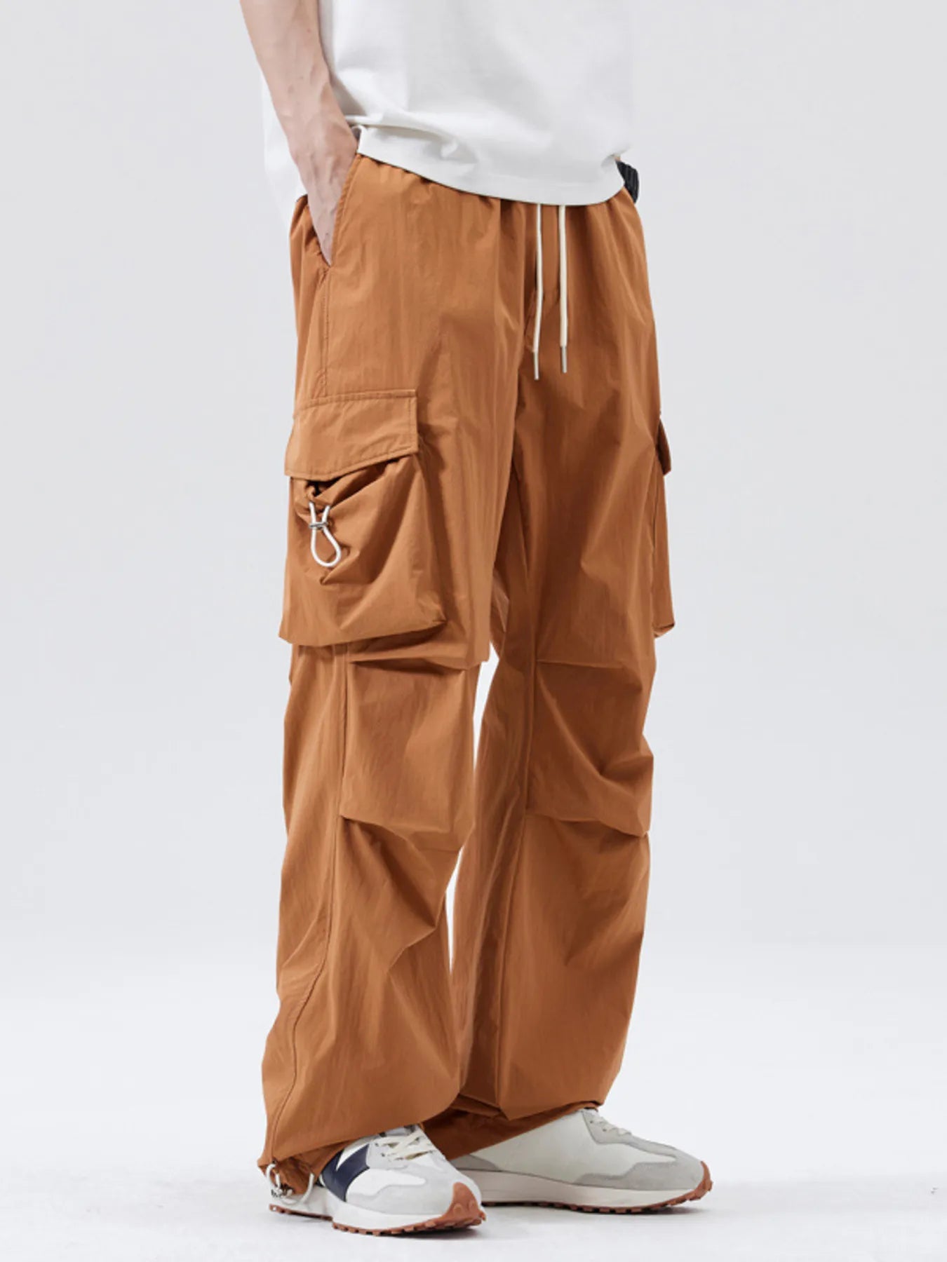 Men's Full Size Multi-Pocket Cargo Utility Pants with Drawstring Plus Size Easy Apparels