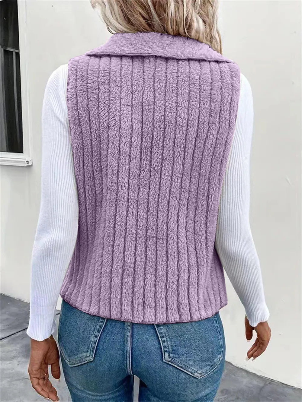 Open Front Fuzzy Vest Coat Easy Apparels