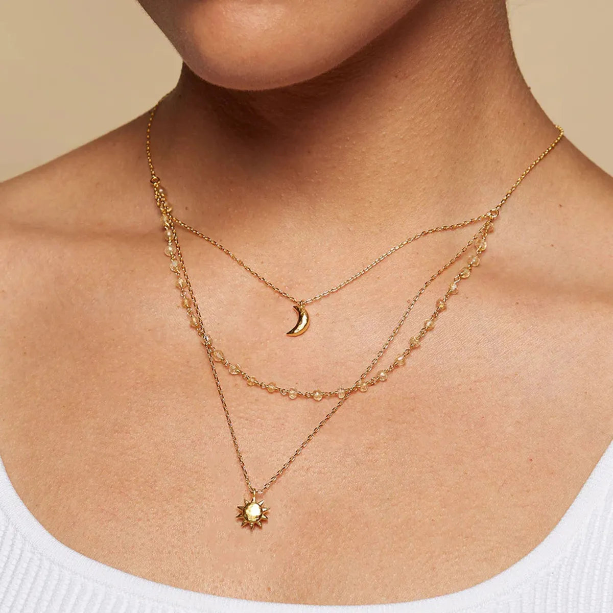 18K Gold-Plated Layered Moon Sun Pendant Necklace Easy Apparels