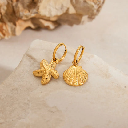 Vintage Gold Seashell & Starfish Drop Earrings Easy Apparels