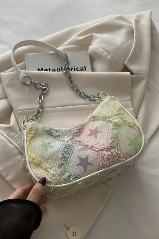 Fringe Star Print Shoulder Bag Ivory One Size Easy Apparels
