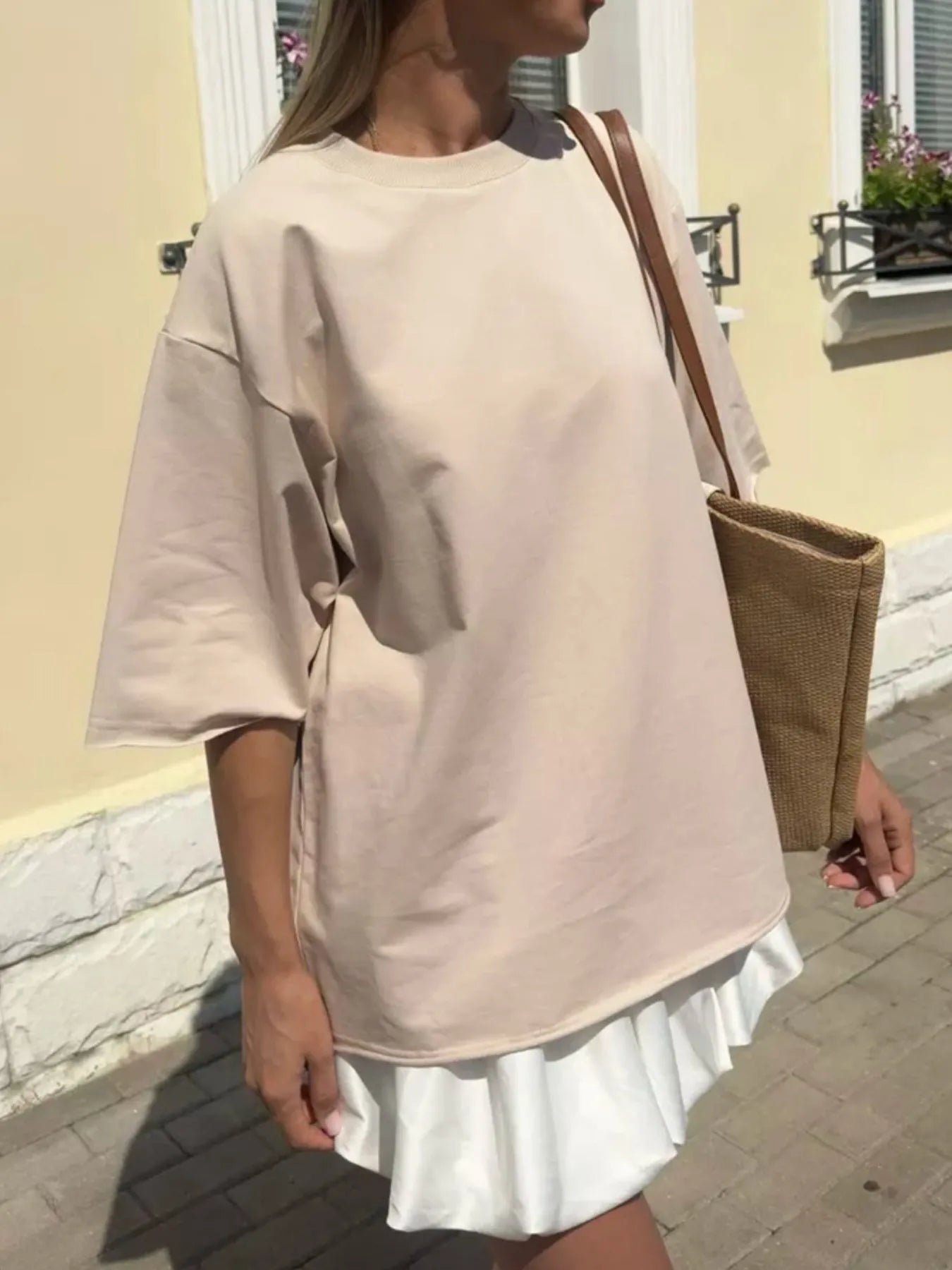 Trendsi Round Neck Half Sleeve Oversized T-Shirt