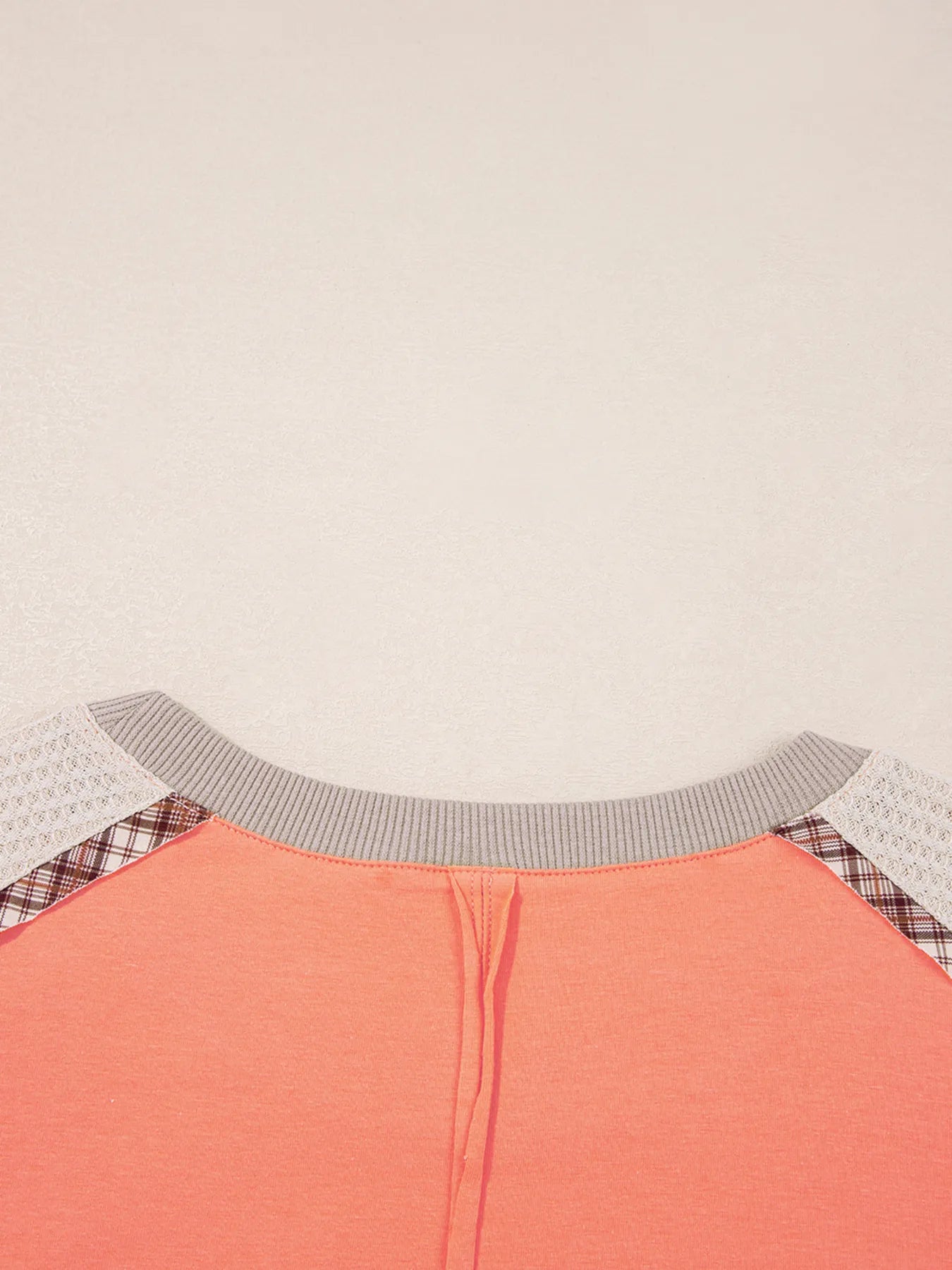Trendsi Plaid Waffle Flower Patchwork Contrast Top