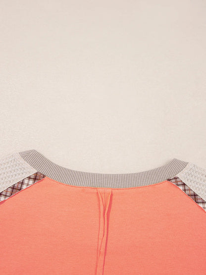 Trendsi Plaid Waffle Flower Patchwork Contrast Top