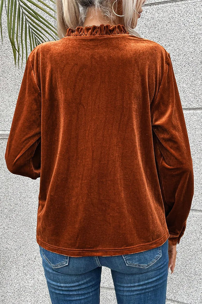 Trendsi Notched Frill Detail Long Sleeve Blouse