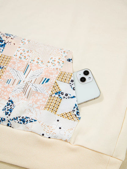 Geo Pattern Patchwork Hoodie with Kangaroo Pocket Easy Apparels