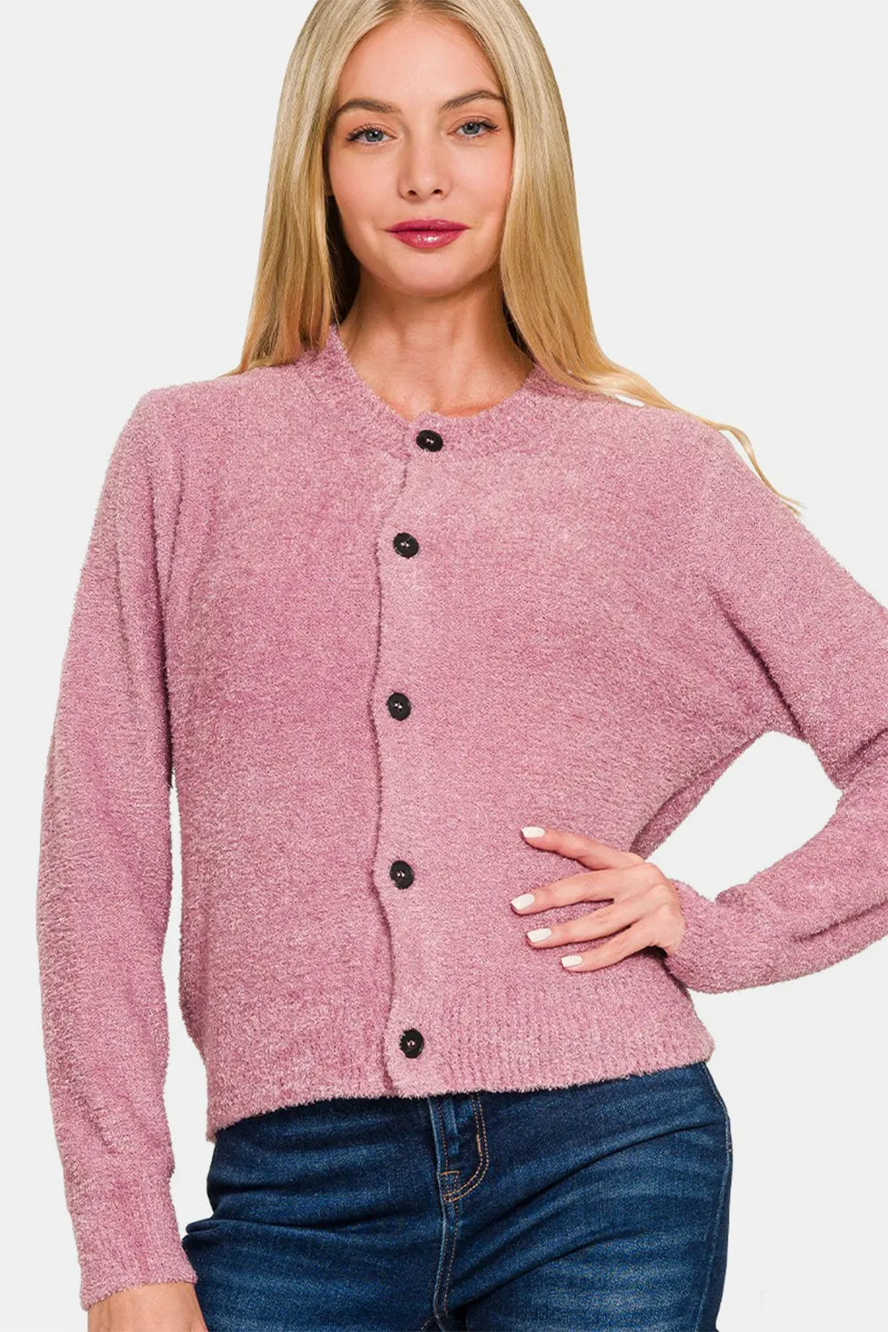 Zenana Button Down Long Sleeve Sweater Cardigan Easy Apparels