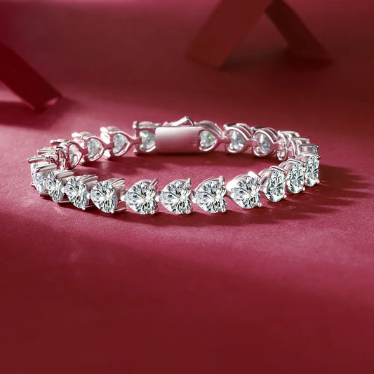 24 Carat Moissanite 925 Sterling Silver Heart Bracelet Silver One Size Easy Apparels