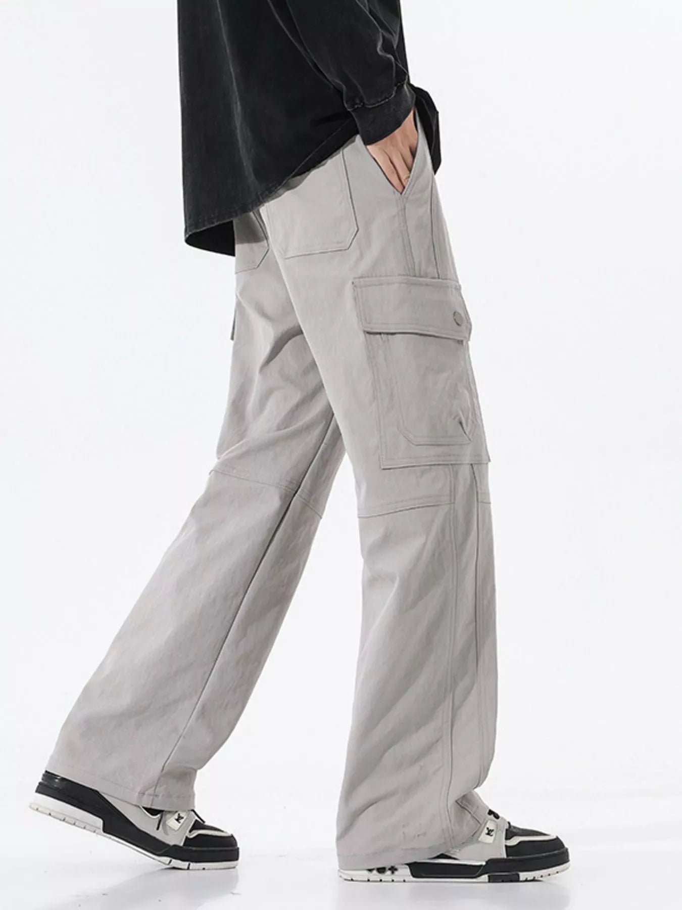 Men's Full Size Drawstring Cargo Wide Leg Pants Plus Size Easy Apparels