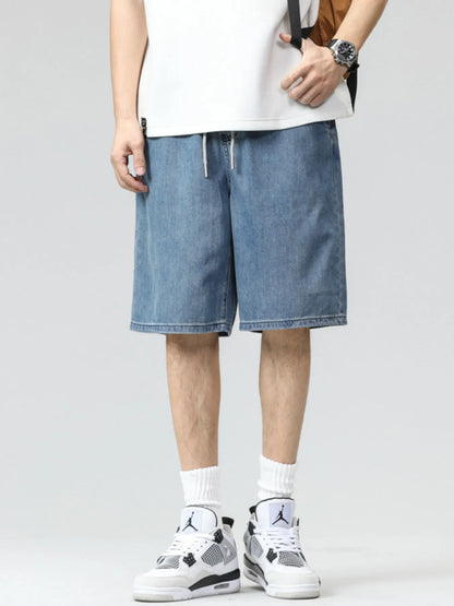 Men's Plus Size Drawstring Denim Shorts Blue Easy Apparels