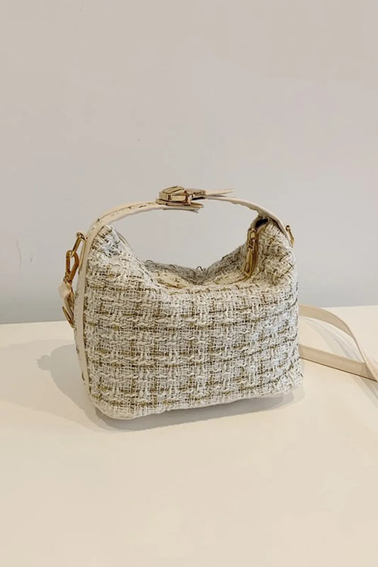 Woven Removable Strap Shoulder Bag Ivory One Size Easy Apparels