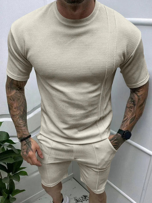 Men's Full Size Round Neck Tee and Shorts Set Plus Size Khakis Easy Apparels