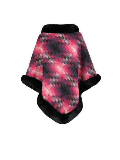 Faux Fur Trim Poncho Easy Apparels