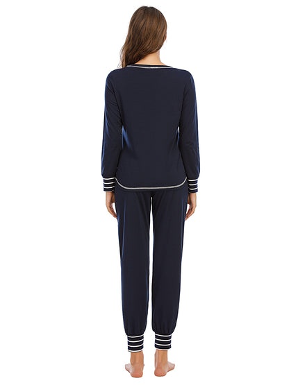 Round Neck Top and Pants Lounge Set Easy Apparels