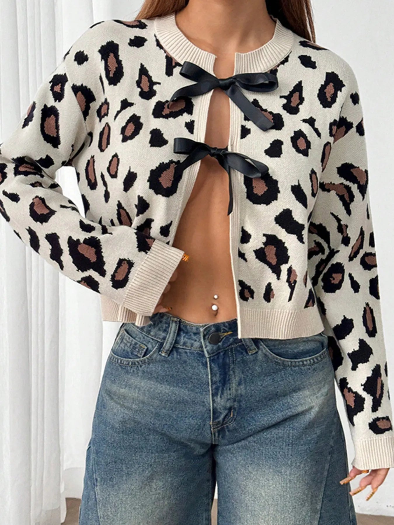 Leopard Tie Front Cardigan Easy Apparels