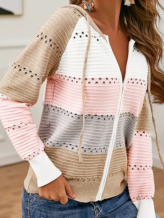 Color Block Drawstring Hooded Sweater Blush Pink Easy Apparels