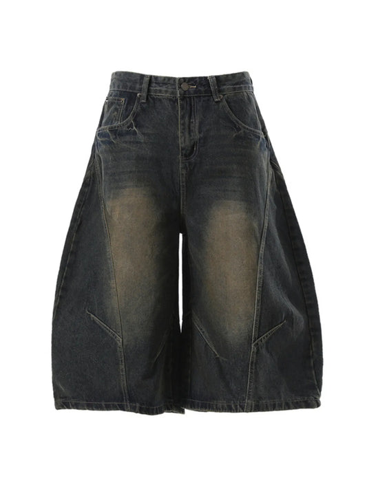 Men's Washed Wide Leg Denim Shorts Dark Blue Easy Apparels