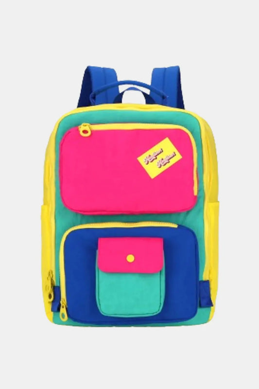 Himawari Contrast Nylon Backpack Bag with Handles Yellow One Size Easy Apparels