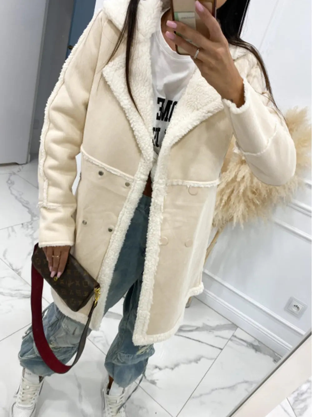 Lapel Collar Exposed Seam Buttoned Coat Easy Apparels