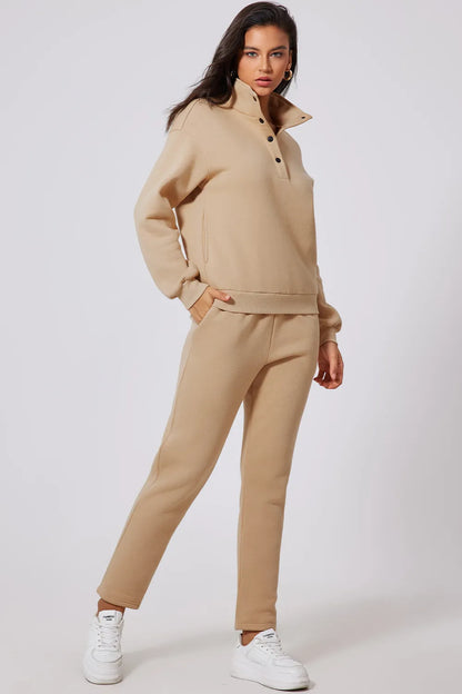 Half Snap Turtleneck Top and Pants Active Set Easy Apparels
