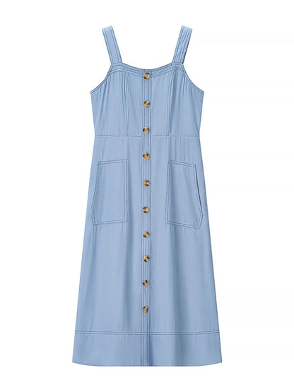 Wide Strap Sweetheart Neck Denim Dress Easy Apparels