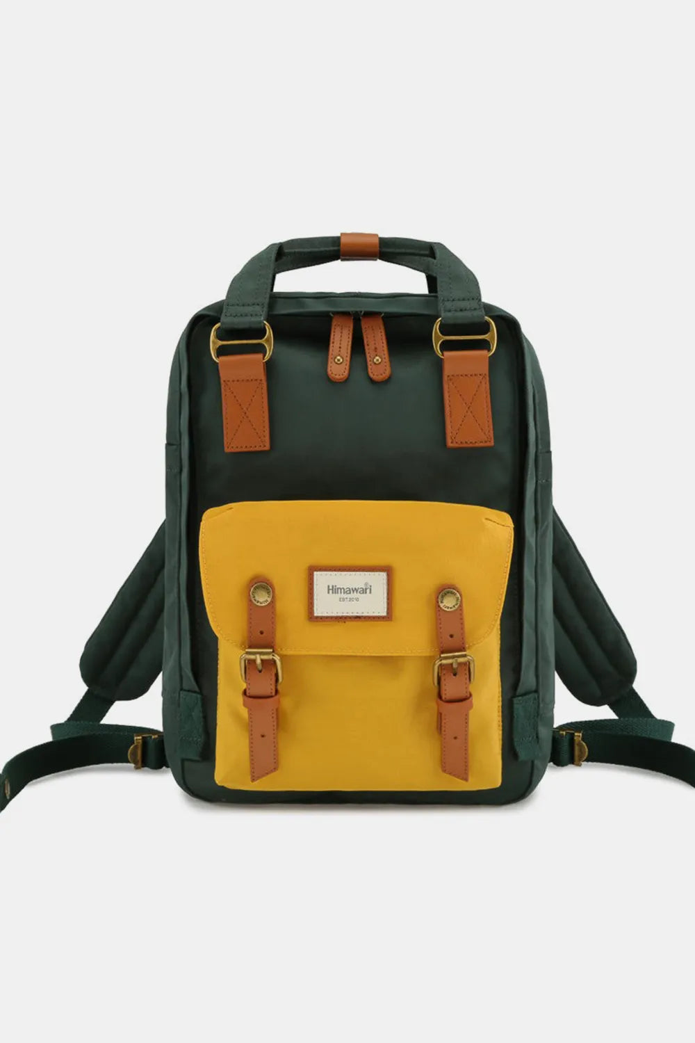 Himawari Contrast Waterproof Nylon Backpack Bag Green Yellow One Size Easy Apparels